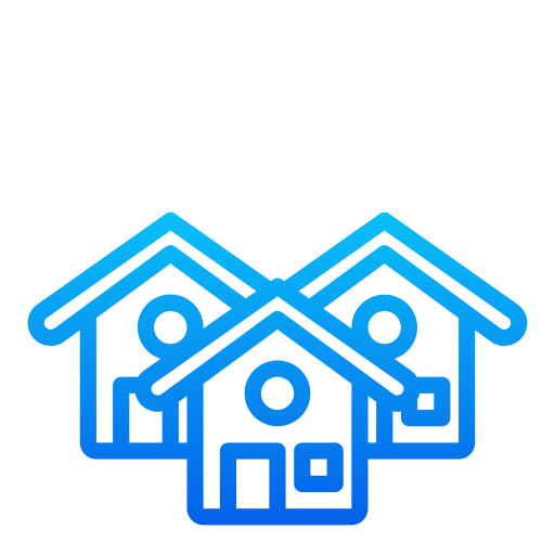An outline icon image of 3 residential houses